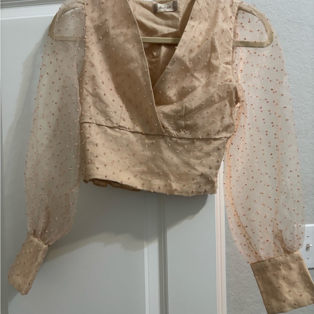Altar’d State Beige Sheer Sleeve Top